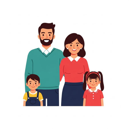 Happy family with children. Father, mother and daughter illustrationの素材