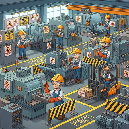 Workers on the production line in the factory. Vector illustration.の素材