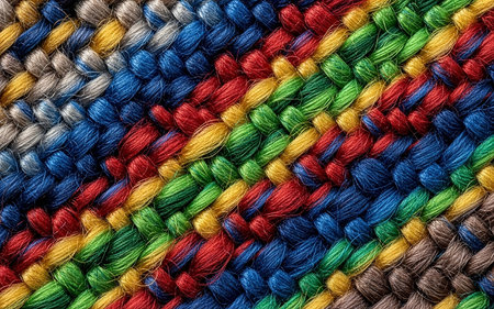 Colorful woven fabric background. Close-up of colorful threads.の素材