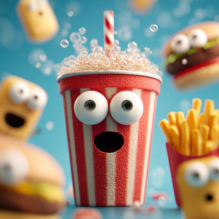 Funny food concept. Funny fast food. 3d rendering.の素材