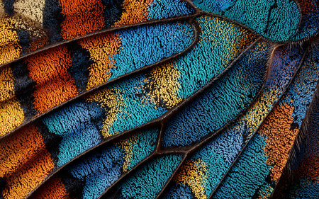 Colorful pattern of peacock feathers as a background. Texture.の素材