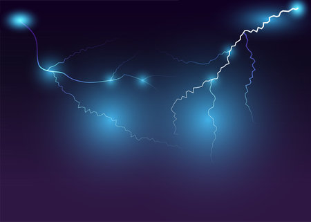Lightning in the night sky. Vector illustration for your design.のイラスト素材