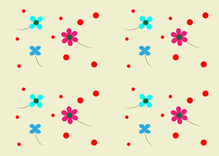 Seamless pattern with flowers and polka dots. Vector illustration.のイラスト素材