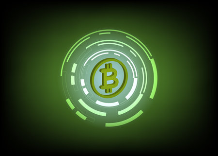 3D bitcoin crypto technology abstract on green tone background. vector illustration.のイラスト素材