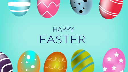 fancy easter egg set isolated on light blue background vector illustrationのイラスト素材