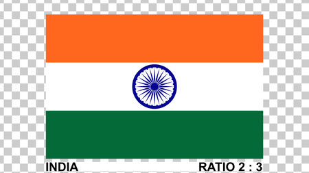 flag of india isolated on transparent background proportion 2:3 original color. vector illustration.のイラスト素材