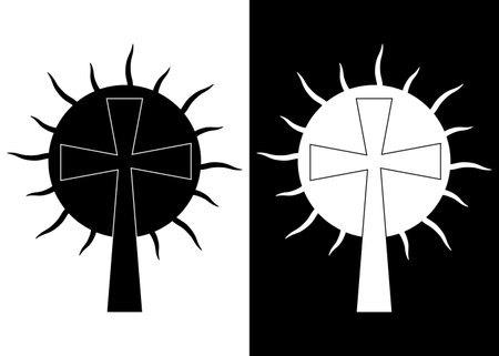 flat cross with sun black and white design for logo iconのイラスト素材