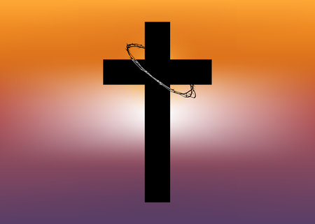 silhouette cross with thronecrown vector for background communion logo icon template decorationのイラスト素材