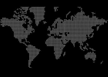 world map LED white dot on black color matrix vector for background festival anniversary cartoon icon banner presentationのイラスト素材