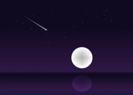 moonset at the sea on comet night sky. vector illustration.のイラスト素材