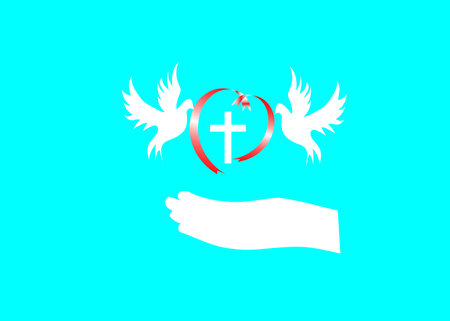 ribbon heart with dove and cross vector for background love unity concept presentation logo webのイラスト素材