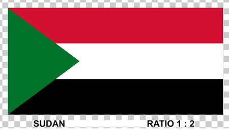 flag of sudan isolated on transparent background proportion 1:2 original color. vector illustration.のイラスト素材