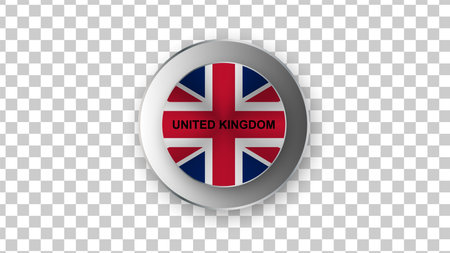 3D circle metal button with united kingdom flag isolated on transparent background. vector illustration.のイラスト素材