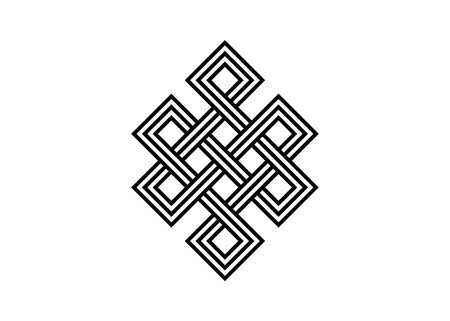 endless tibetan eternal knot symbol tattoo logo isolated on white background. vector illustration.のイラスト素材