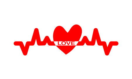 Red heart with cardiogram on white background. Vector illustration.のイラスト素材