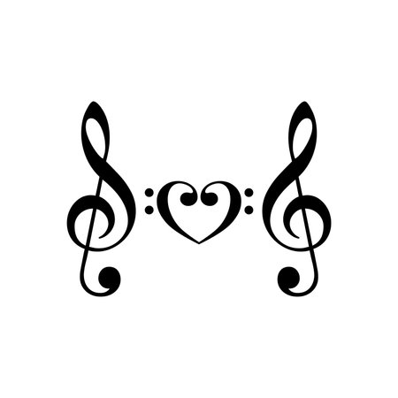 Treble clef and heart design, Music sound melody song musical art and composition theme Vector illustrationのイラスト素材