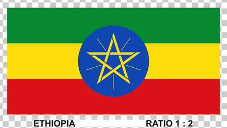 flag of ethiopia isolated on transparent background proportion 1:2 original color. vector illustration.のイラスト素材
