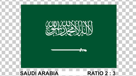 flag of saudi arabia isolated on transparent background proportion 2:3 original color. vector illustration.のイラスト素材
