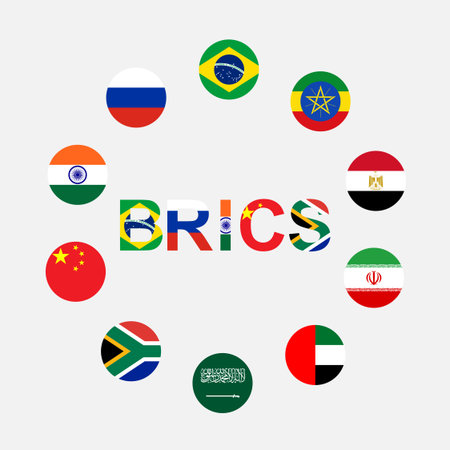 brics alphabet and flag country isolated on gray background for icon logo web. vector illustration.のイラスト素材