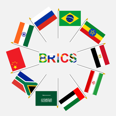 brics alphabet and flag country isolated on gray background for icon logo web. vector illustration.のイラスト素材