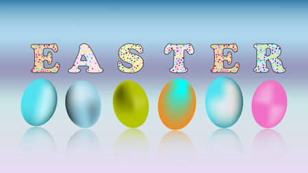 Easter eggs in pastel colors on a blue background. Vector illustration.のイラスト素材