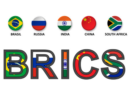 BRICS 5 country with badge series on white background for icon  web. vector illustration.のイラスト素材