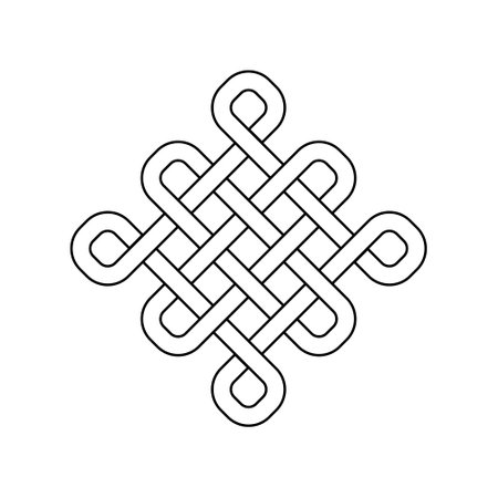 endless tibetan eternal knot symbol tattoo logo isolated on white background. vector illustration.	のイラスト素材