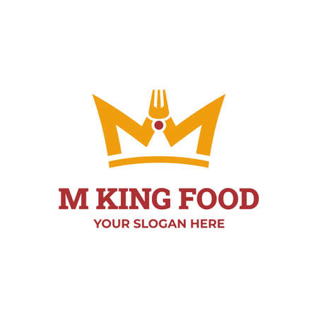 M King Crown Food Logo With Fork Vector Illustrationsのイラスト素材