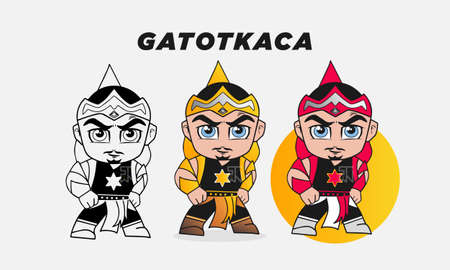 The cultural hero character Gatotkaca from Indonesia and India is a vector that is suitable to be applied to children's clothes, game icons, mascot icons, and others.のイラスト素材