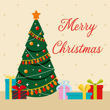 Christmas tree in flat design postcard illustrationのイラスト素材