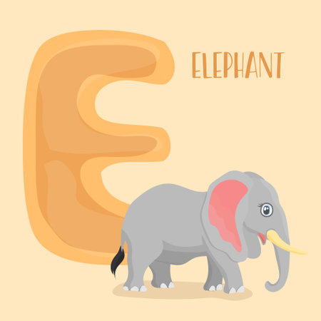 Animal alphabet. Letter E with elephant. Vector illustration in cartoon styleのイラスト素材
