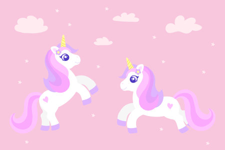 Hand drawn vector with one cute unicorn, stars and hearts. Print for t-shirt or stickers, post cardsのイラスト素材