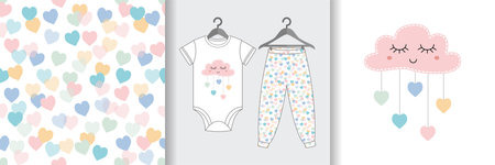 Seamless pattern for kid with. Baby background for clothes, t-shirt print. shapes for textileのイラスト素材