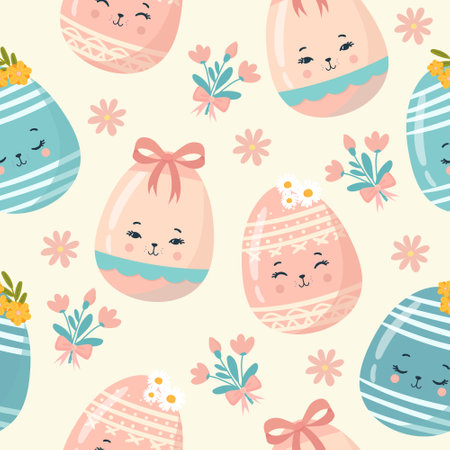 Seamless pattern with cute easter eggs. Vector illustration.のイラスト素材