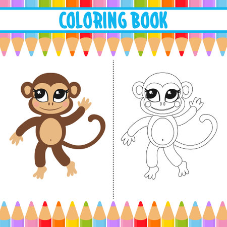 Coloring book for children. Cute cartoon monkey. Vector illustrationのイラスト素材