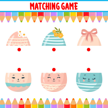Match the halves. Educational game for children. Cartoon vector illustration.のイラスト素材
