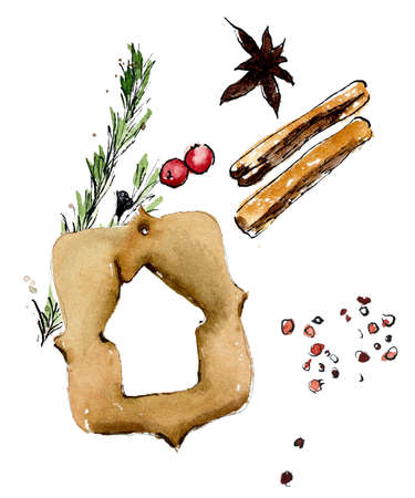 Gingerbread. Watercolor hand drawn illustrationの写真素材
