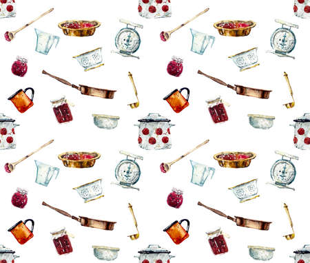 Vintage kitchen. Watercolor hand drawn illustration.の写真素材