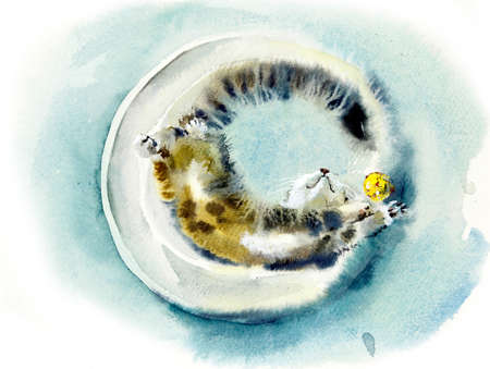 Domestic cat. Cats background. Watercolor hand drawn illustrationの写真素材