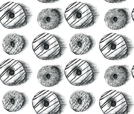 Donuts. Seamless pattern. Gel pen hand drawn illustrationの写真素材