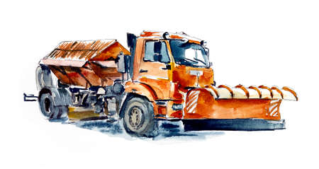 Winter Truck Kamaz. Watercolor hand drawn illustrationの写真素材