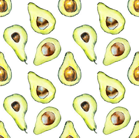 Avocado. Seamless pattern. Watercolor hand drawing illustrationの写真素材