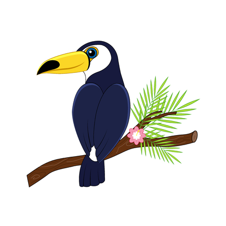 Cute cartoon toucan. Vector illustration. Smiling toucan. Vector exotic  bird esolated on white backgroundのイラスト素材