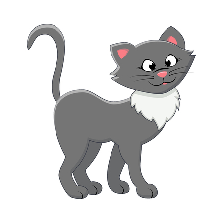 Cute cartoon kitten illustration isolated on white backdropのイラスト素材