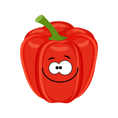 Cute cartoon  red bell pepper vegetable vector illustration isolated on white background.のイラスト素材