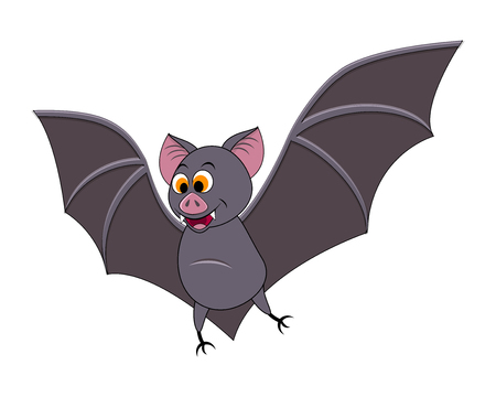 Cute cartoon Halloween bat flying. Vector illustration. Isolated on white background.のイラスト素材