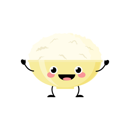 Cottage cheese characters isolated on white background.  Kawaii dairy productのイラスト素材