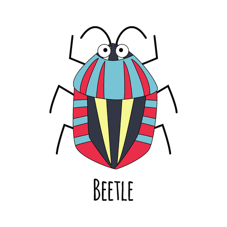 Cute cartoon beetle vector  illustration isoated on white backgroundのイラスト素材