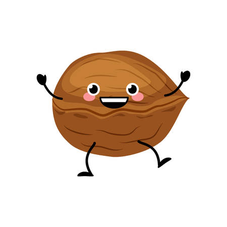 Cute cartoon walnut vector illustration isolated on white background.のイラスト素材