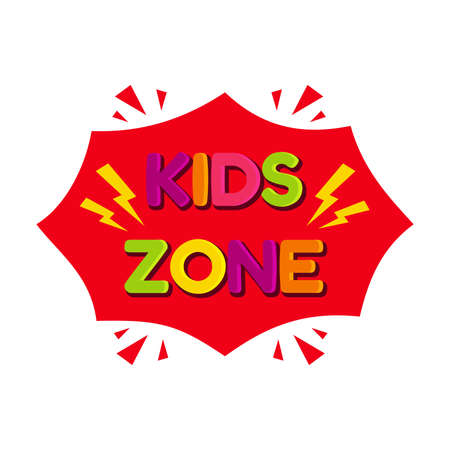 Kids zone label isolated on white background. Colorful letter for children playroom decoration.のイラスト素材